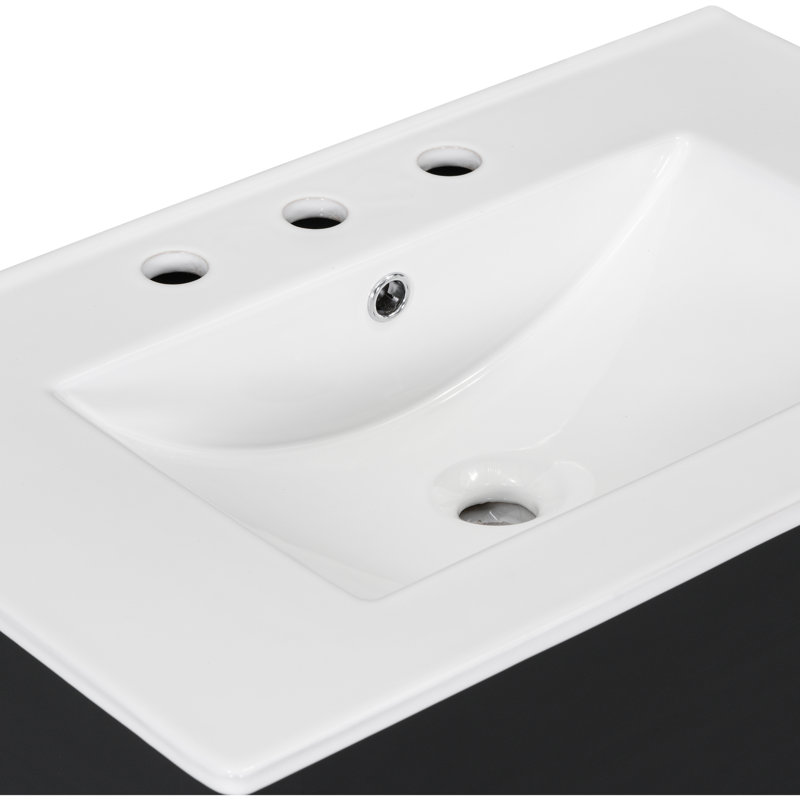 Meuble-lavabo noir élégant de 30 po avec comptoir d'évier, tablette de rangement ouverte et deux tiroirs, ensemble complet (ancien SKU: Wf311619aap)