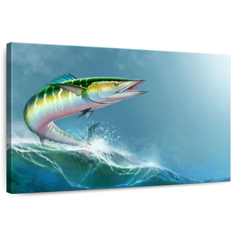 Wave Riding Wahoo Fish, 30" H x 45" W