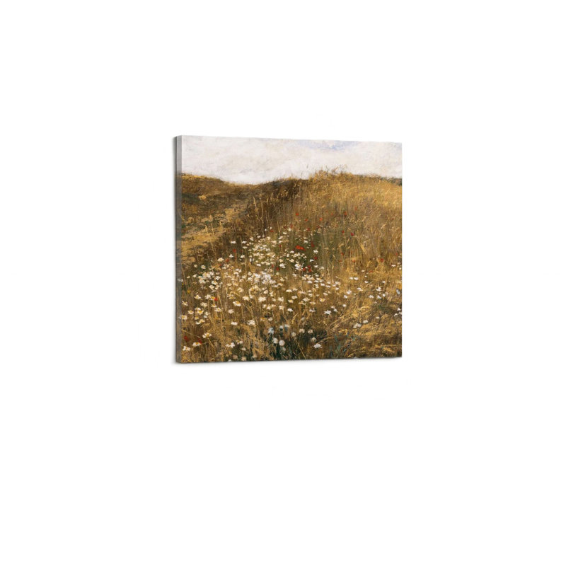 Art mural rétro sur toile de prairie rustique avec coquelicots et fleurs sauvages, décor moderne de qualité supérieure, 24 x 24 po