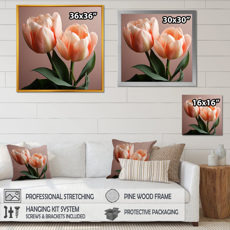 «Soft Neutral Tones Tulips Tranquility II», reproduction d'art sur toile, Cadre flottant noir, H 24 po x l 24 po x P 1 po