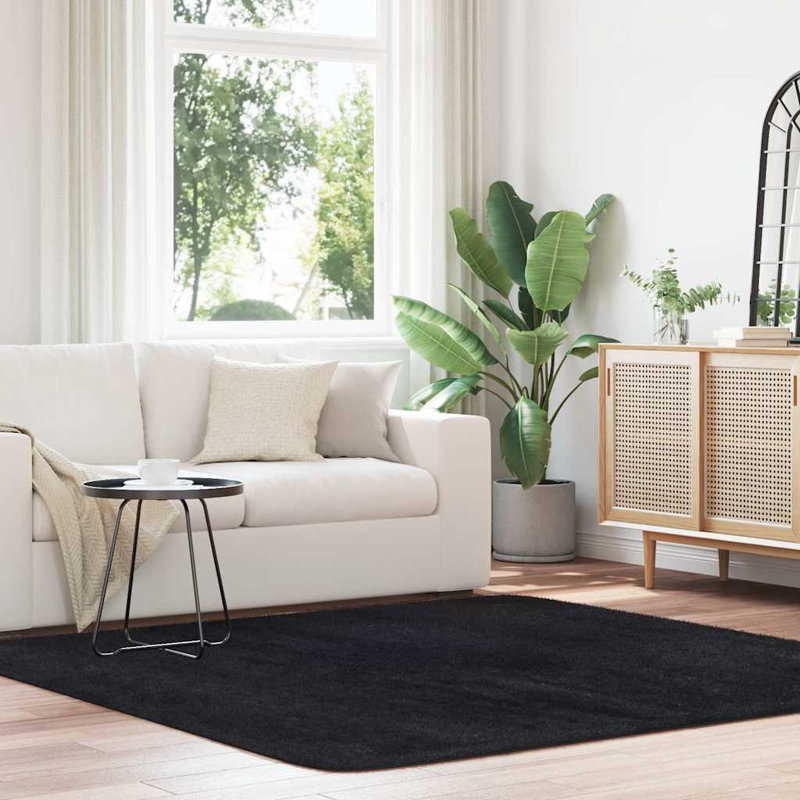 Shaggy Rug High Pile NAVARRA Black Polyester, Square 200cm