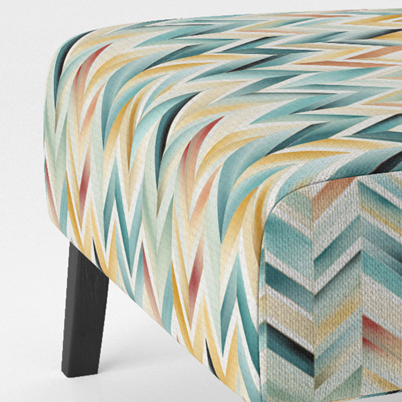 Geometric Harmony Chevron Pattern - Upholstered Abstract Accent Chair and Arm Chair, Beige/Blue/Yellow Polyester Blend
