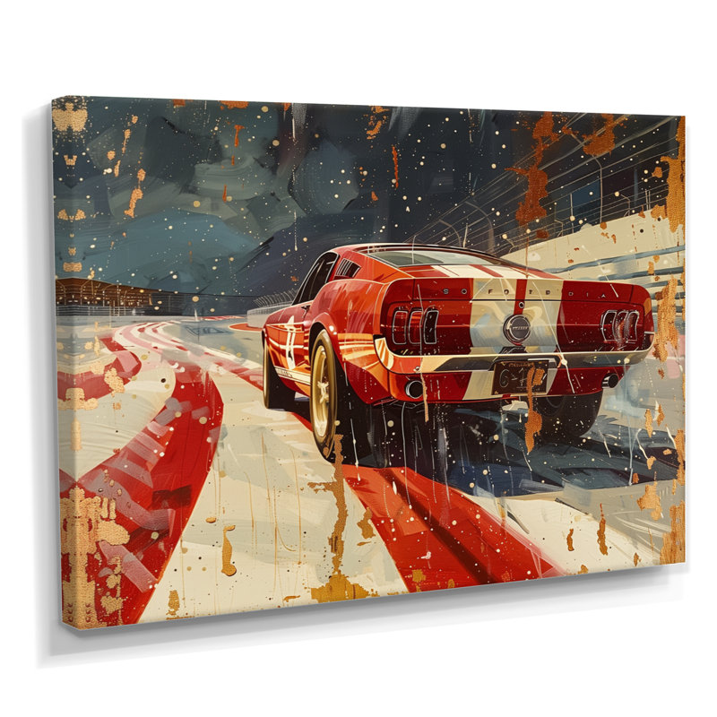 Drapeau américain de couleur rétro Muscle Race III - art mural, H 12 po x l 20 po x P 1 po, Toile tendue