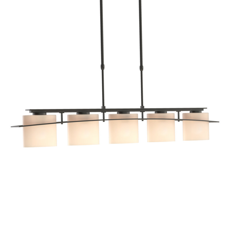 Luminaire suspendu linéaire à 5 lumières pour îlot de cuisine Arc, Opale, Noir