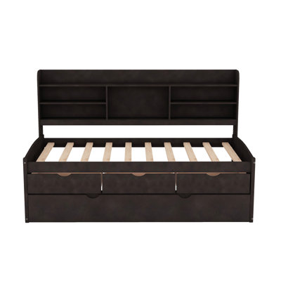 Wooden Captain Bed With Built-In Bookshelves