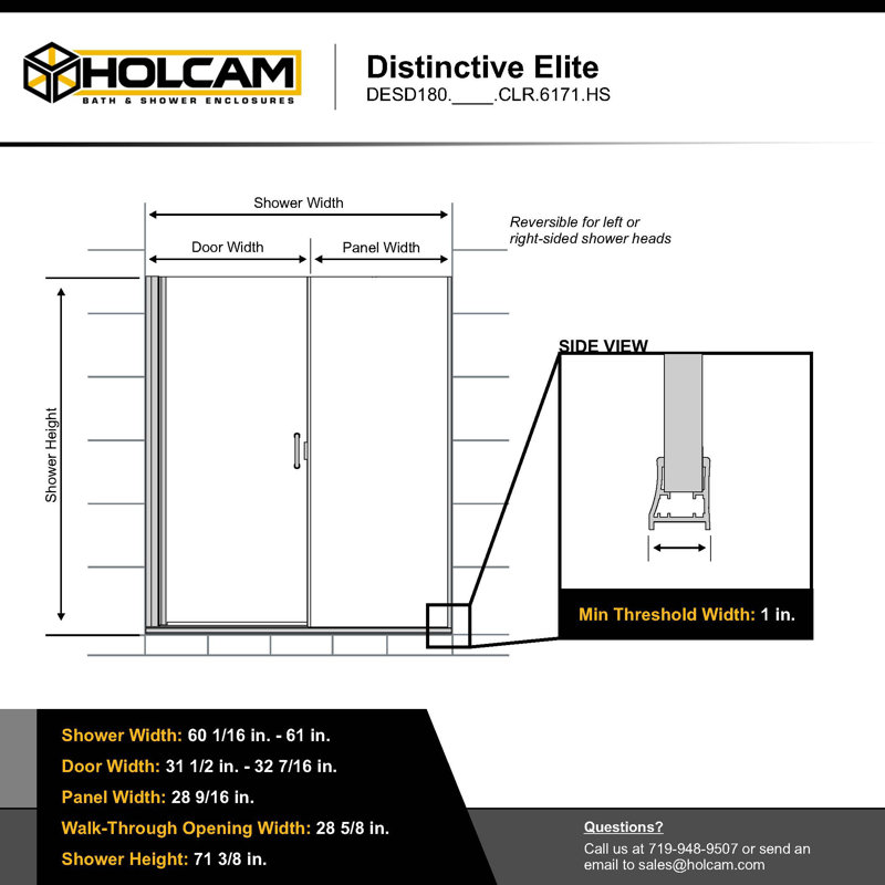 Deluxe 61 in. W x 71.375 in. H Hinged Semi-Frameless Shower Door and Inline Panel in Matte Black, Matte Black