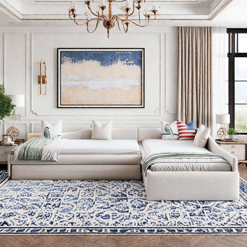 Multifunctional Upholstered Daybed With Trundle And One Drawer, Beige