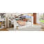 Lit plateforme simple en bois avec tête de lit tapissier confortable, tablettes de rangement, tiroirs, ports de charge, éclairage et bureau à DEL, fonction beige blanc de pin, table 7 couleurs et coussin