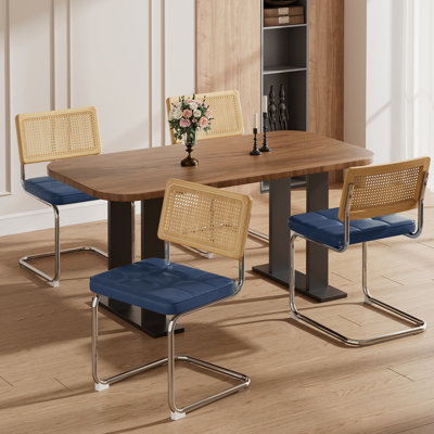 Chaises de salle à manger modernes et bleues de 4, tissées à la main, éponge haute densité, idéales pour le salon Design en similicuir naturel, matériaux de qualité pour la cuisine