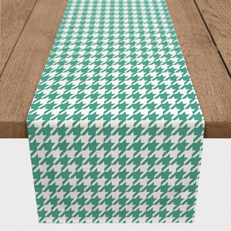 Chemin de table en losanges pointillé Nalston, 72 po x 16 po, Bleu sarcelle, Pied-de-poule