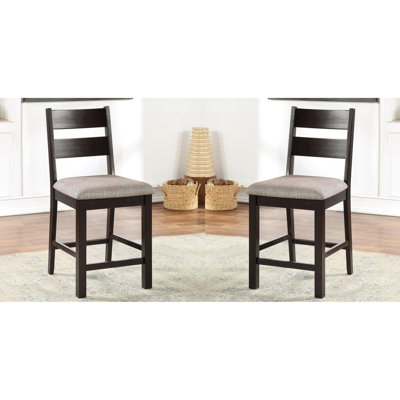 Dining Chairs Of 2, Back, Wood, Padded Seat 2pc Back Chairs, Fabric, Wood Color