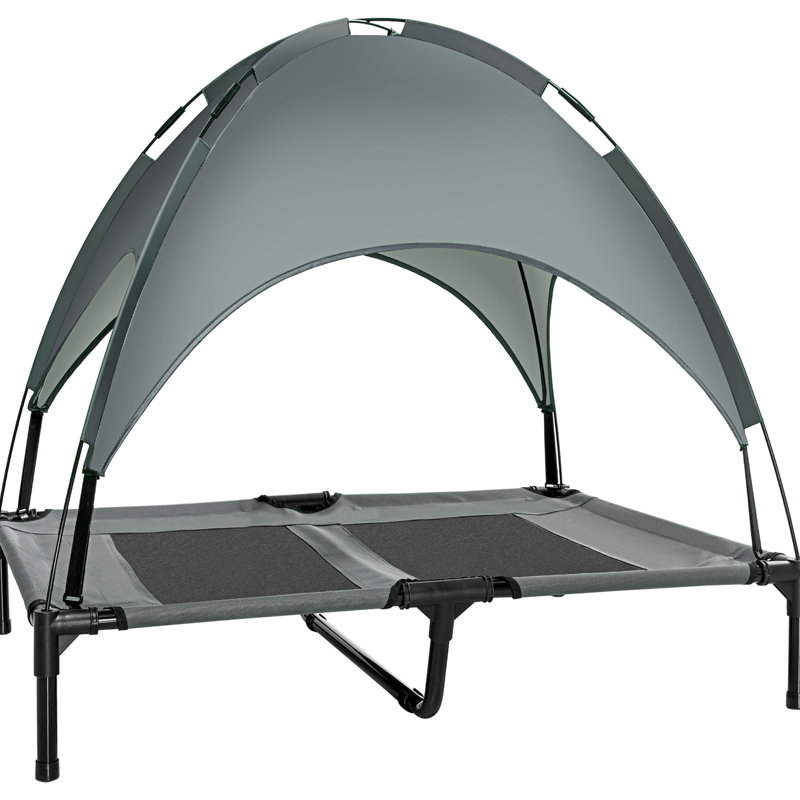 Lit surélevé pour lit de chien portable, 36 po gris - Toile pour écran solaire, filet respirant, grands chiens avec berceau pour animaux de compagnie de niveau, auvent de protection, animaux respirants et lourds