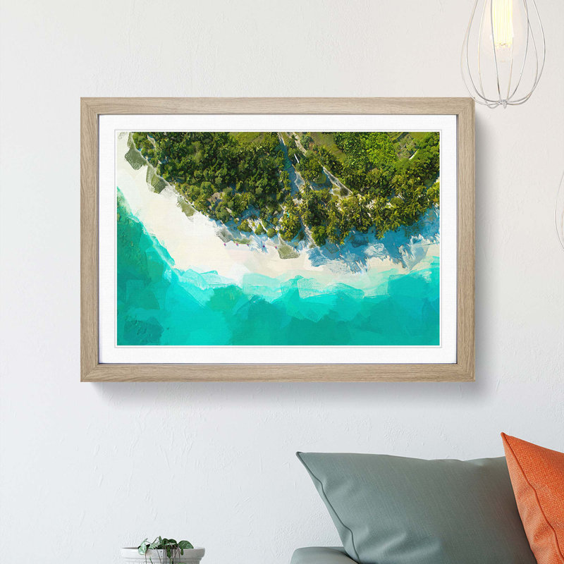 Above a Beach in the Maldives in Abstract - Picture Frame Graphic Art Print, Oak Framed, 62cm H x 87cm W x 2cm D
