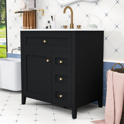 Meuble-lavabo en bois avec lavabo, 3 tiroirs et tablette réglable