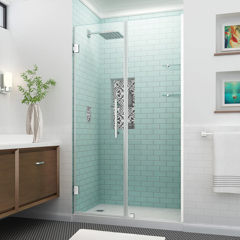 Belmore GS 43.25" - 44.25" W x 72" H Hinged Frameless Shower Door, Chrome, Clear