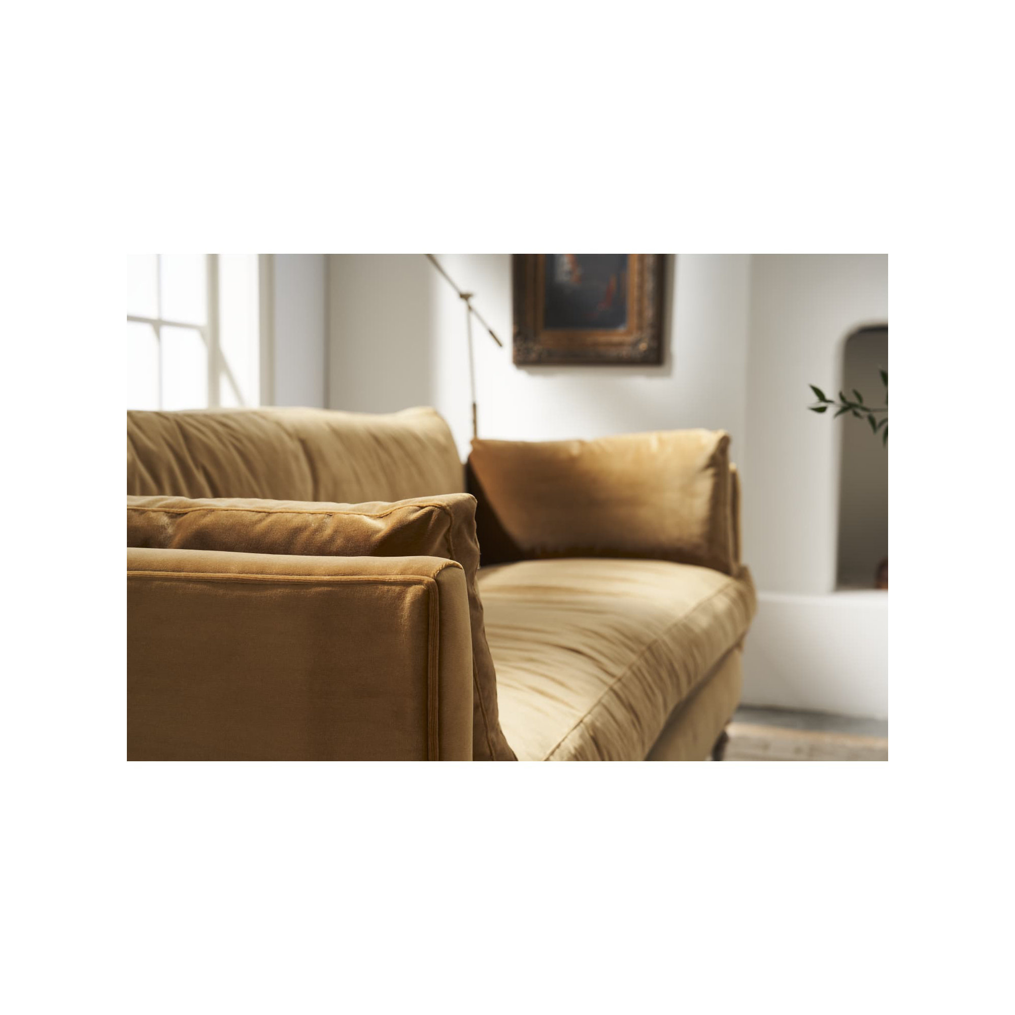 Madeline Sofa, Brass, Washed Oak, 34"H x 90"W x 40"D
