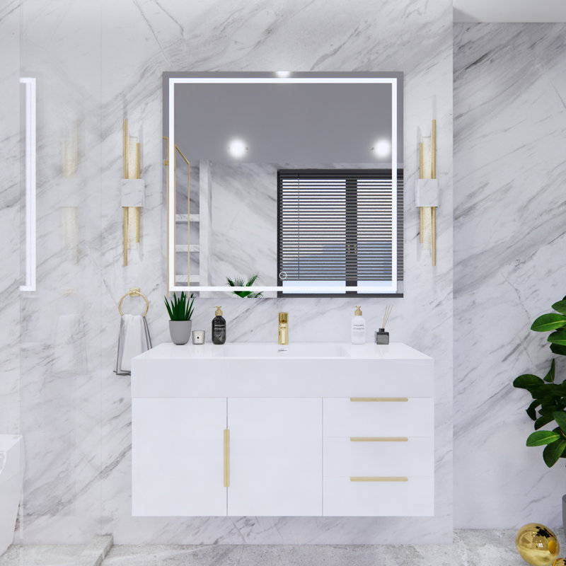 Glasgow 42'' Single Bathroom Vanity with Acrylic Top, White, White