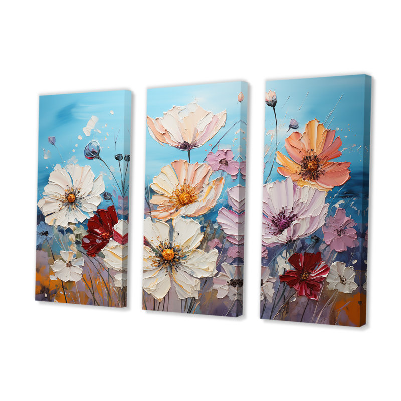 «White Blue Wildflowers», ensemble d'art sur toile, H 28 po x l 36 po x P 1 po