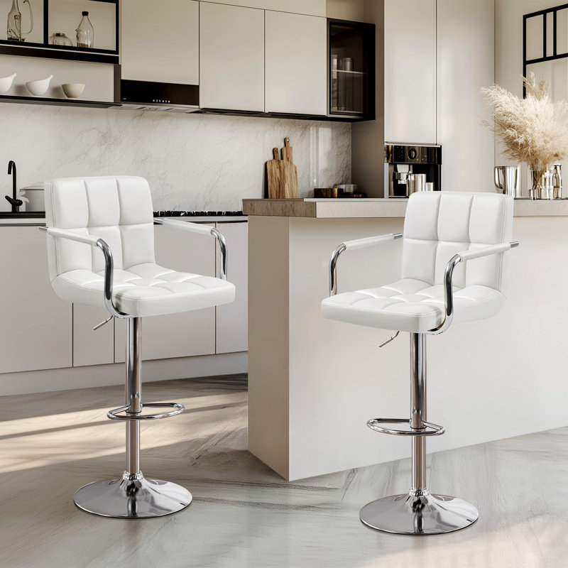 Tabouret de bar pivotant en velours et en polyuréthane pivotant Brychan, Polyuréthane blanc