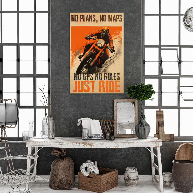 Motocyclette «Just Ride On», reproduction sur toile, H 36 po x l 24 po