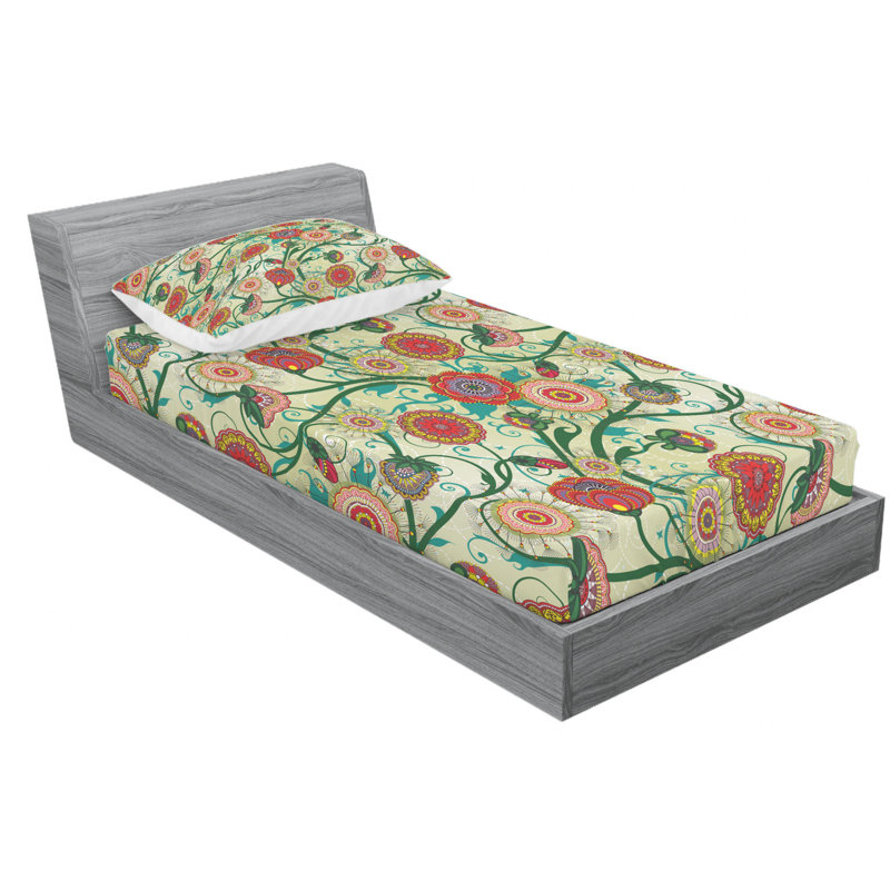 Microfiber Floral Sheet Set, Twin Sheet Set + Fitted Sheet + 1 Pillowcase