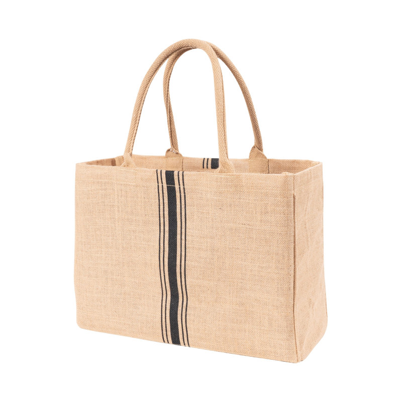Sac fourre-tout en jute avec poignées KAF Home, Rayures noires