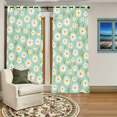 2 pièces rideaux occultants à motif marguerite, rideaux de fenêtre à motif floral mignon, panneaux de rideaux à isolation thermique pour le salon, la chambre à coucher, la cuisine, le bureau à domicile