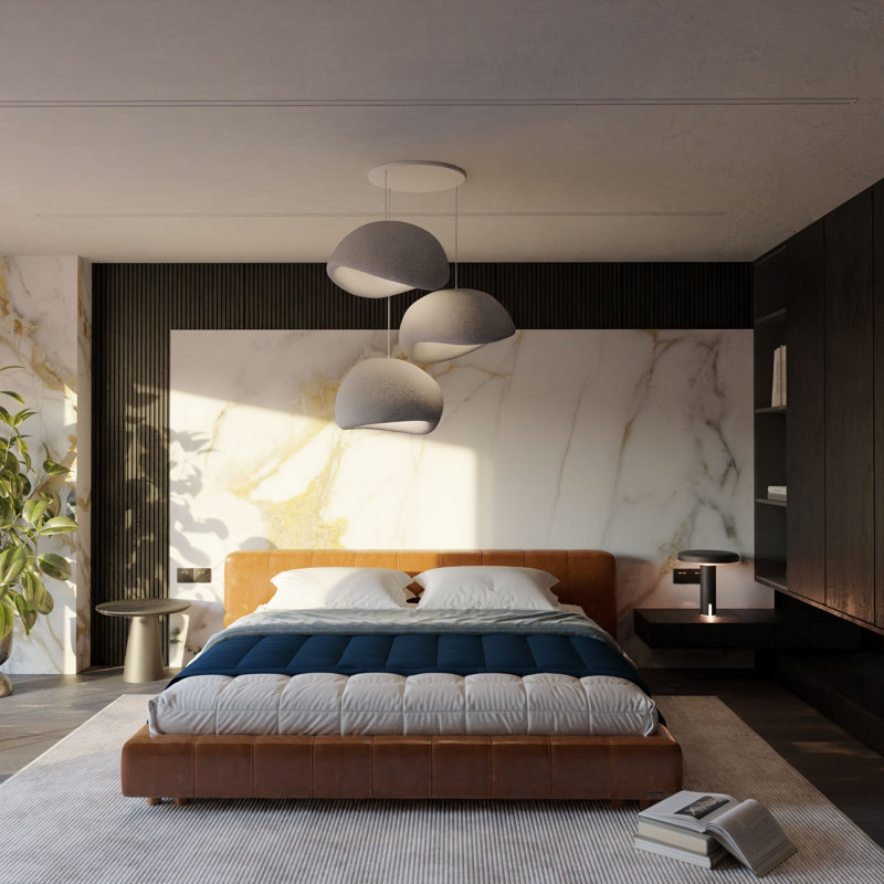 Elegant Adjustable Chandelier Light Fixture, Concrete Grey, 2 Pieces | Polymeric Composite Body & Cap, 31 to 47.2 inches Height | E27 Socket for 3 Bulbs (Max 40W Each) | Modern Design for Living Room & Dining Area