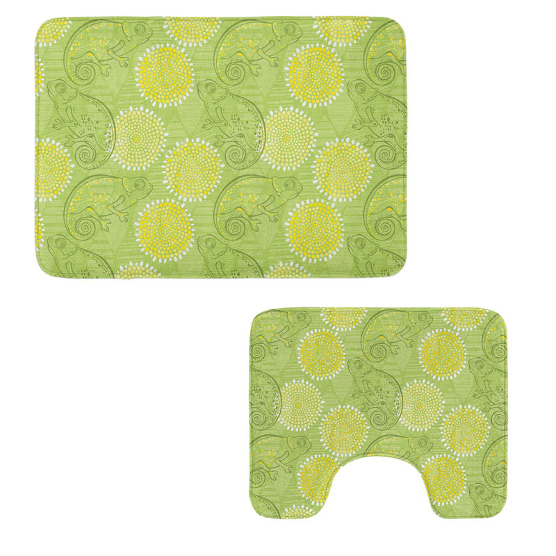 Ambesonne Green Bathroom Rug Set 2 Pieces Rectangle & Contour Mats Avocado Green Multicolor