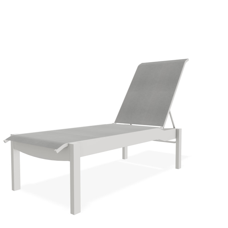 Leeward Sling Marine Grade Polymer Lay-flat Stacking Armless Chaise with Wheels, Alloy Sunbrella®, Snow