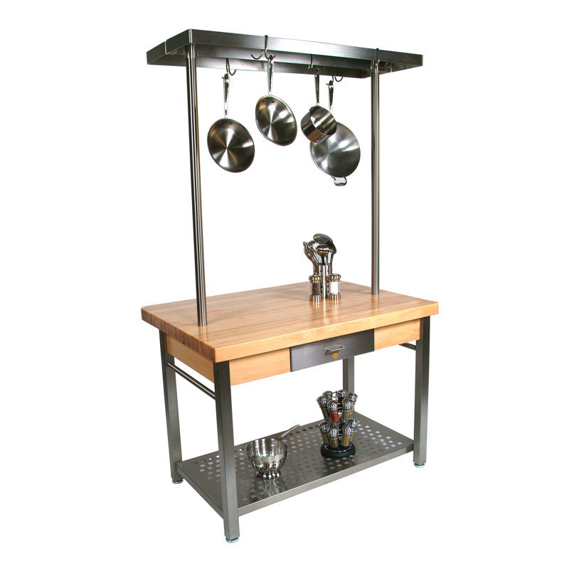Cucina Grande Prep Table with Butcher Block Top, 48" W x 28" D / Not Included, Not Included, 48" H x 48" W