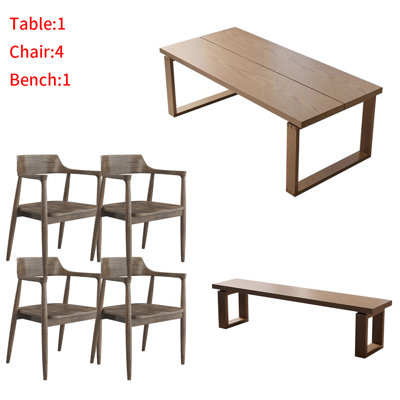 Nordic rectangular all-solid wood dining table set 4 - Person Solid Wood Top Double Pedestal Base Dining Set