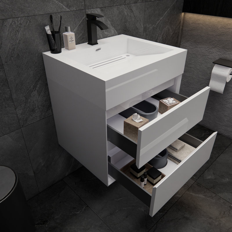 Albizu 24" Wall-Mounted Single Bathroom Vanity, White