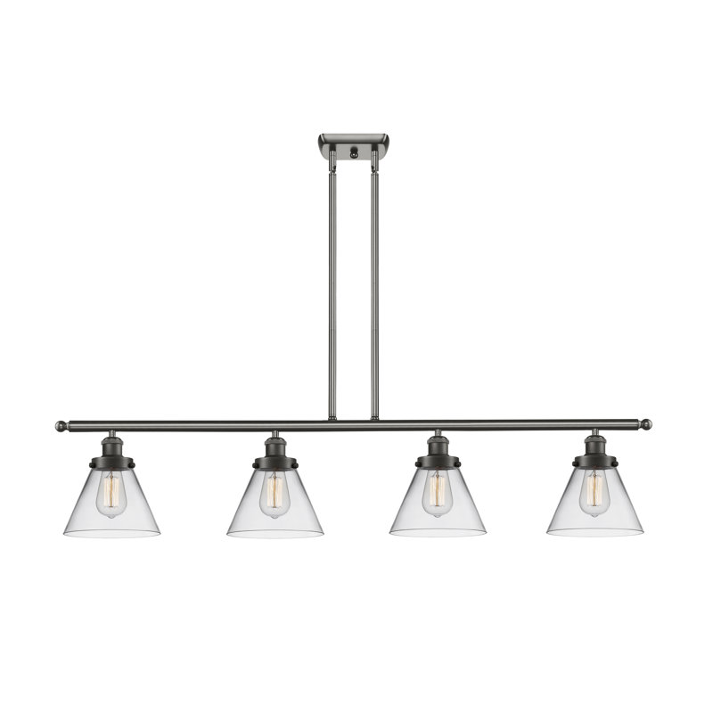 Luminaire pour îlot 4 lumières Cone, DEL, Clair, Bronze frotté à l'huile