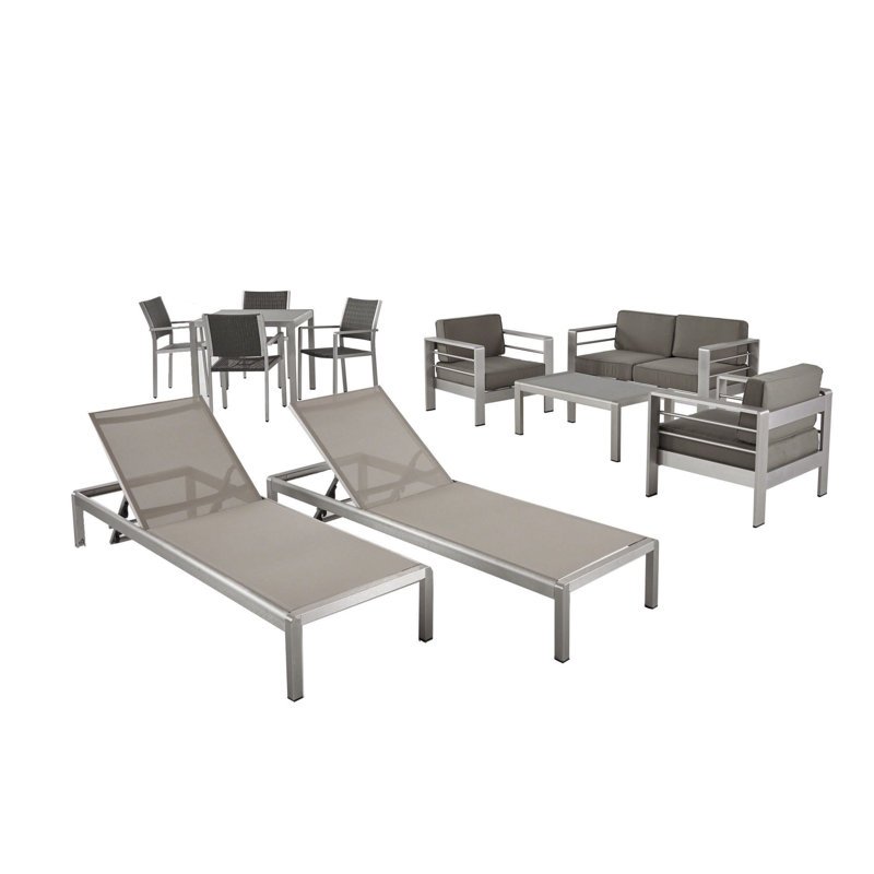 Ensemble de patio complet en rotin avec coussins 11 pièces Smartt, Gris