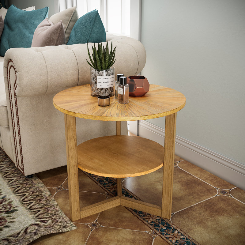 Freyha Pedestal End Table with Storage, 24" H x 25.2" W x 25.2" D, Oak