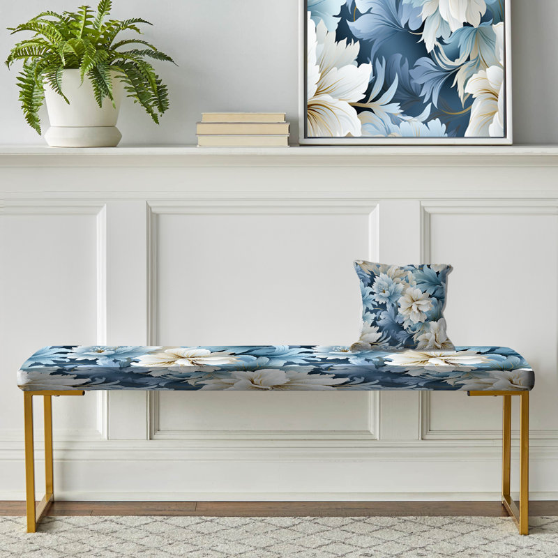 Ethereal Neutrals - Floral Upholstered Gold Bench