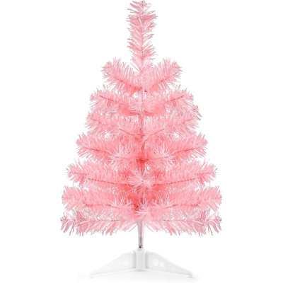 Arbre de Noël artificiel rose avec plateau en plastique et mini sapin de Noël pour la décoration intérieure et extérieure