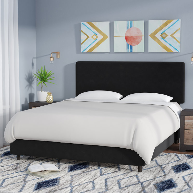 Ahouh Upholstered Bed, Full, Black Velvet