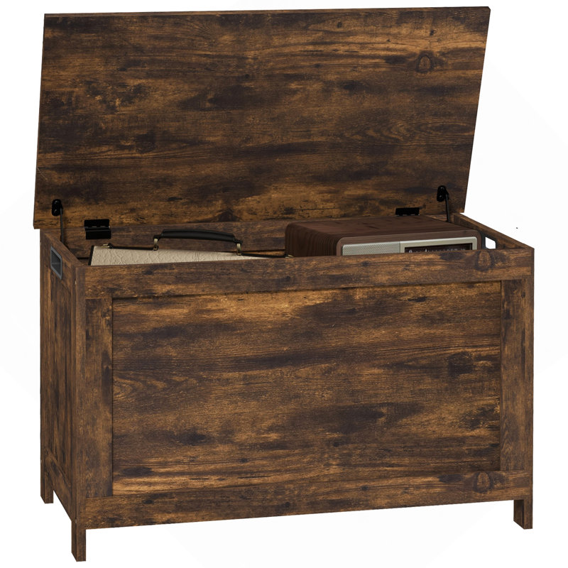 Coffre de rangement avec 2 charnières de sécurité, boîte en bois, Brown