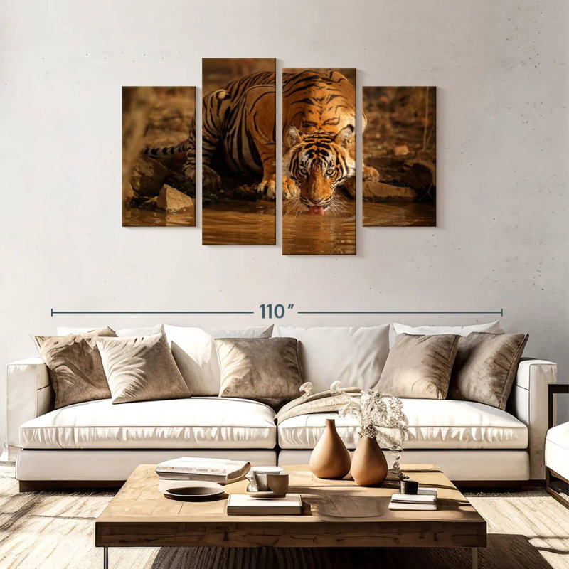 Brampt Drinking Wild Tiger, 48" H x 75" W
