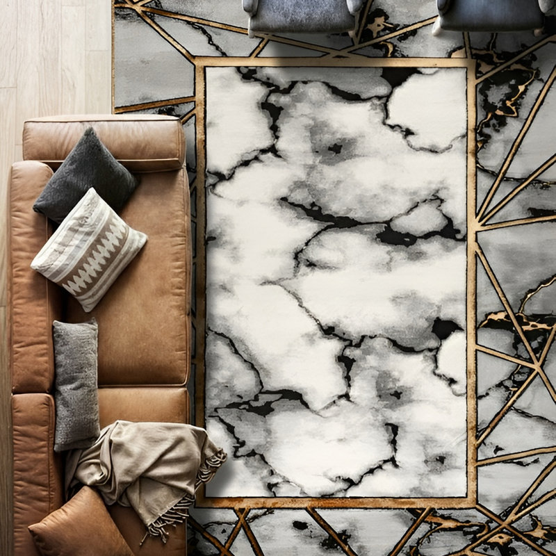 Monaco Series Abrstract Black/Gray/Ivory/Beige Area Rug, Rectangle 5'3" x 7'3"