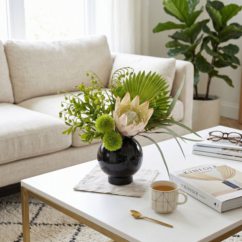 Fleurs artificielles avec vase