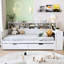 Lit de jour en bois pleine grandeur avec tablettes polyvalentes et bureau d'étude, système de rangement efficace blanc antique-904819589