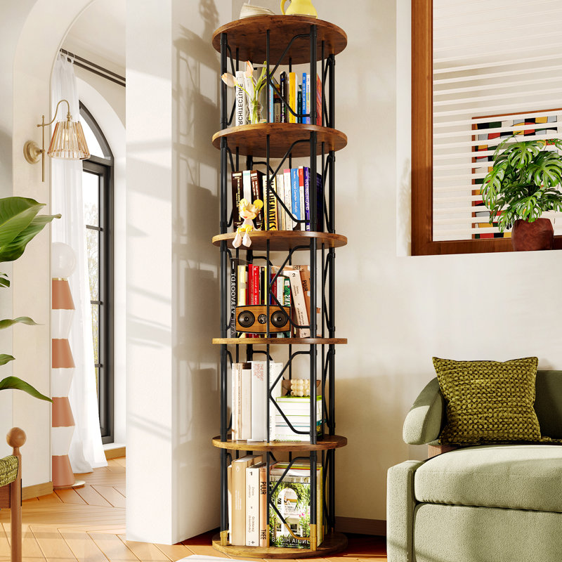 Bibliothèque 62,5 "rotative, bibliothèque d'angle pivotante à 360 ° pour le rangement et la présentation, pour le bureau à domicile et le salon