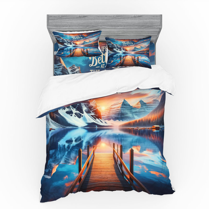Ensemble de literie Ambesonne Life is Better at the Lake et orange bleu azur