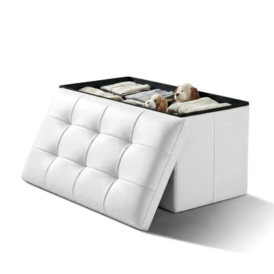 30" Upholstered Folding Storage Ottoman, PU Leather Tufted Footrest End of Bed Bench with Padded Seat