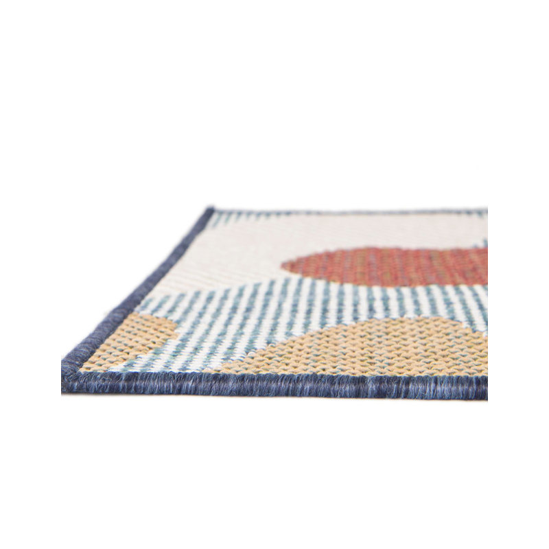 Tapis intérieur / extérieur bleu en polypropylène tissé à la machine Kiersten, Rectangle 5 pi 3 po x 8 pi