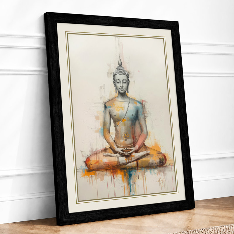 Meditating Buddha Japandi - Framed Print, A1 - 84.1 x 59.4 cm, Black