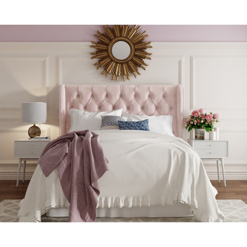 Harlow Upholstered Wingback Headboard, King, Dusty Mauve